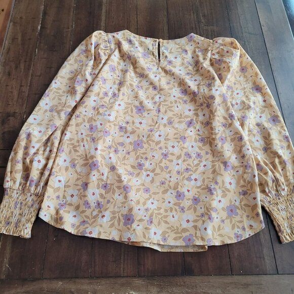 Pleione Floral Long-Sleeve Blouse With Shirred Cuffs Size M - Picture 4 of 5